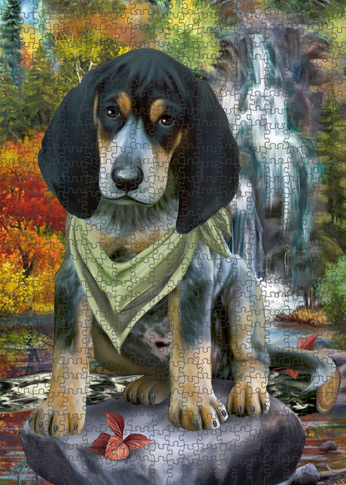 Scenic Waterfall Bluetick Coonhound Dog Puzzle with Photo Tin PUZL59598