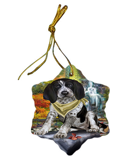 Scenic Waterfall Bluetick Coonhound Dog Star Porcelain Ornament SPOR51829