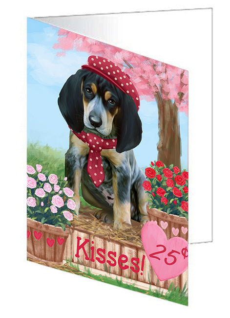 Rosie 25 Cent Kisses Bluetick Coonhound Dog Handmade Artwork Assorted Pets Greeting Cards and Note Cards with Envelopes for All Occasions and Holiday Seasons GCD72335