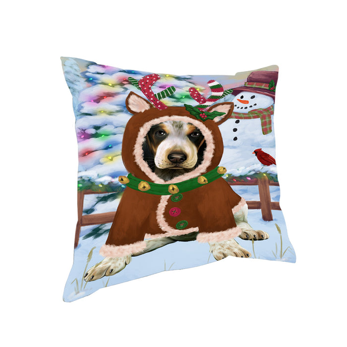 Christmas Gingerbread House Candyfest Bluetick Coonhound Dog Pillow PIL79092