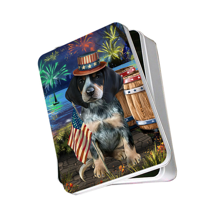 4th of July Independence Day Fireworks Bluetick Coonhound Dog at the Lake Photo Storage Tin PITN51110