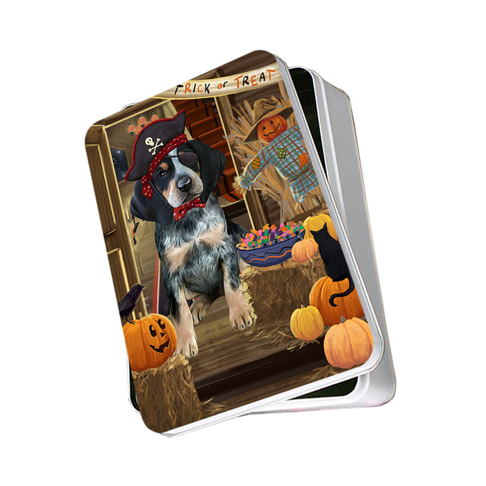 Enter at Own Risk Trick or Treat Halloween Bluetick Coonhound Dog Photo Storage Tin PITN53026