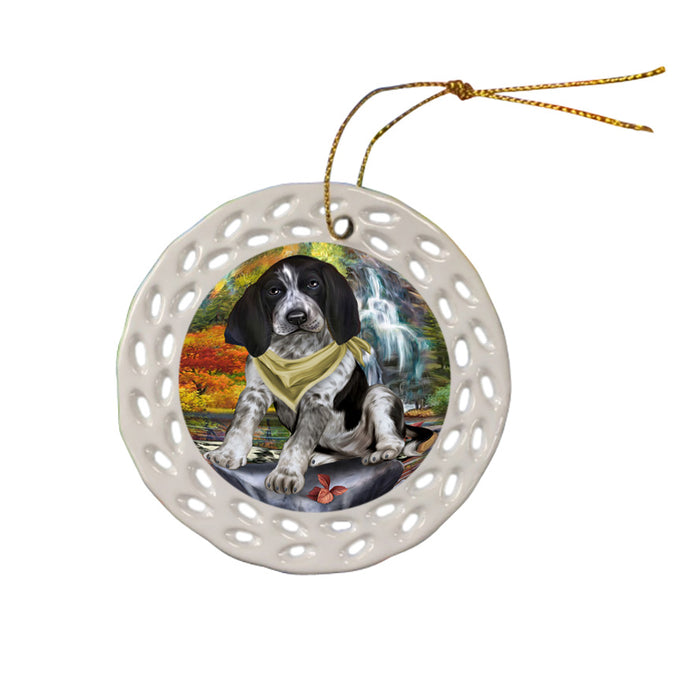 Scenic Waterfall Bluetick Coonhound Dog Ceramic Doily Ornament DPOR51838