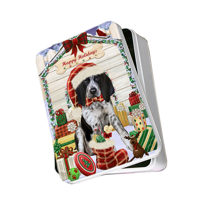 Happy Holidays Christmas Bluetick Coonhound Dog House with Presents Photo Storage Tin PITN51346