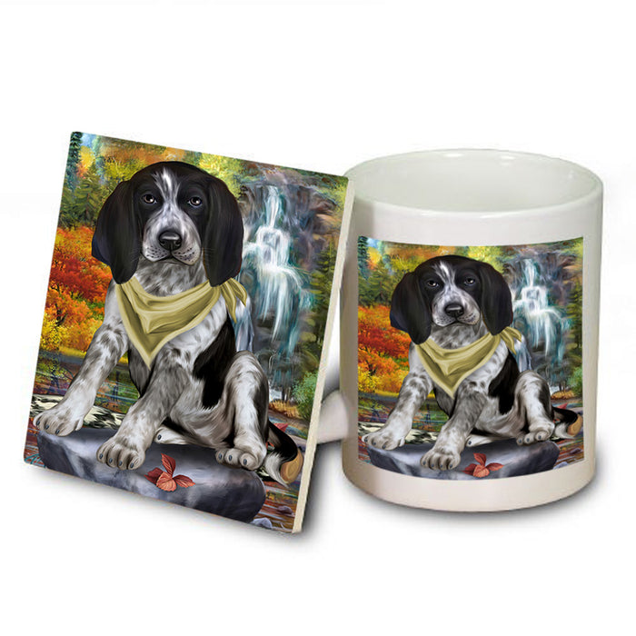 Scenic Waterfall Bluetick Coonhound Dog Mug and Coaster Set MUC51830