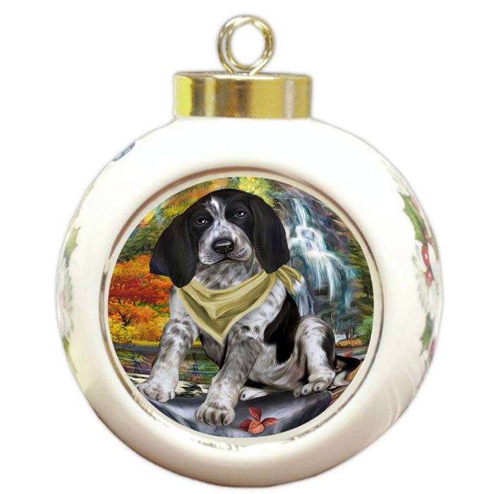 Scenic Waterfall Bluetick Coonhound Dog Round Ball Christmas Ornament RBPOR51838