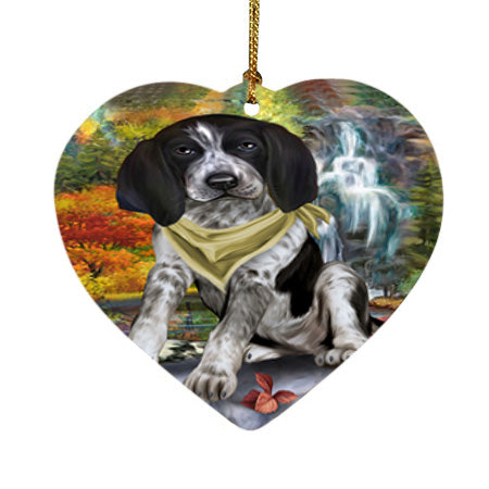Scenic Waterfall Bluetick Coonhound Dog Heart Christmas Ornament HPOR51838