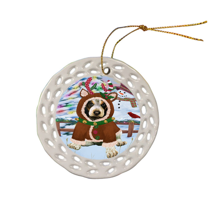 Christmas Gingerbread House Candyfest Bluetick Coonhound Dog Ceramic Doily Ornament DPOR56556