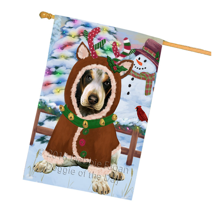 Christmas Gingerbread House Candyfest Bluetick Coonhound Dog House Flag FLG56884