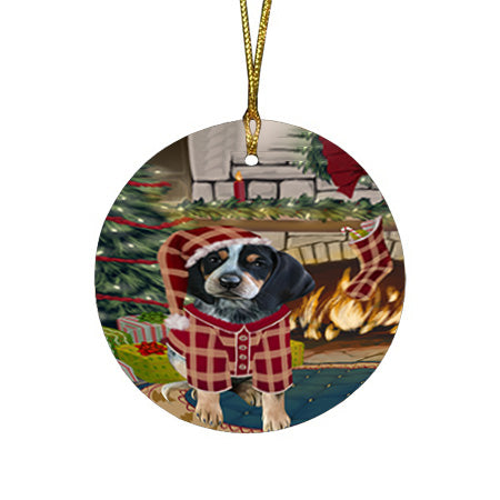 The Stocking was Hung Bluetick Coonhound Dog Round Flat Christmas Ornament RFPOR55586