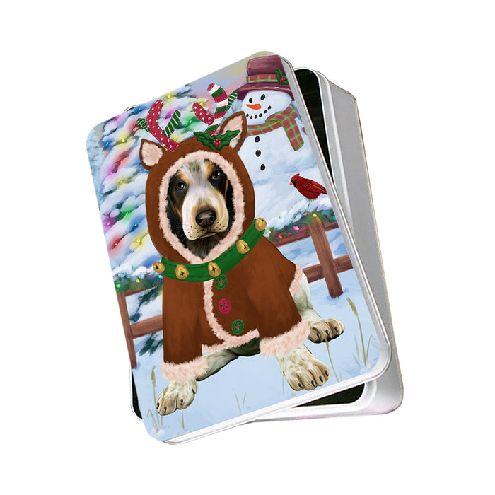 Christmas Gingerbread House Candyfest Bluetick Coonhound Dog Photo Storage Tin PITN56119