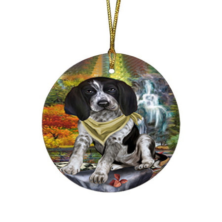 Scenic Waterfall Bluetick Coonhound Dog Round Flat Christmas Ornament RFPOR51829