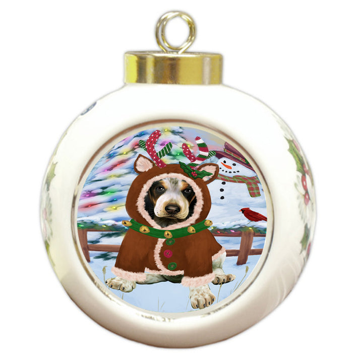 Christmas Gingerbread House Candyfest Bluetick Coonhound Dog Round Ball Christmas Ornament RBPOR56556