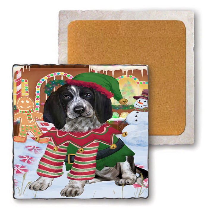Christmas Gingerbread House Candyfest Bluetick Coonhound Dog Set of 4 Natural Stone Marble Tile Coasters MCST51201