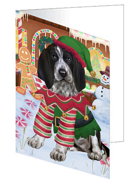 Christmas Gingerbread House Candyfest Bluetick Coonhound Dog Handmade Artwork Assorted Pets Greeting Cards and Note Cards with Envelopes for All Occasions and Holiday Seasons GCD73118