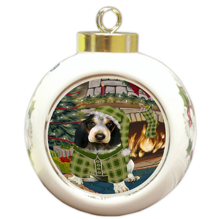 The Stocking was Hung Bluetick Coonhound Dog Round Ball Christmas Ornament RBPOR55587