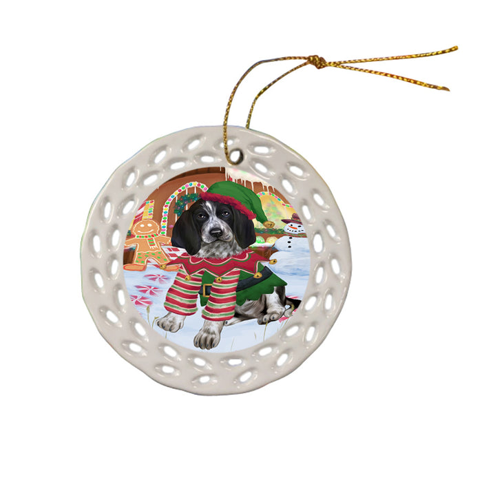 Christmas Gingerbread House Candyfest Bluetick Coonhound Dog Ceramic Doily Ornament DPOR56557