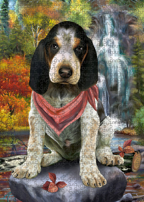 Scenic Waterfall Bluetick Coonhound Dog Puzzle with Photo Tin PUZL59604