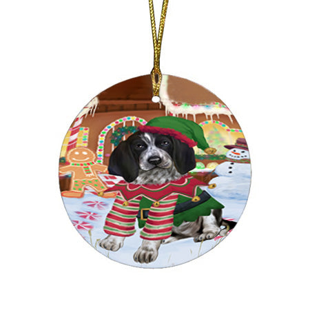Christmas Gingerbread House Candyfest Bluetick Coonhound Dog Round Flat Christmas Ornament RFPOR56557