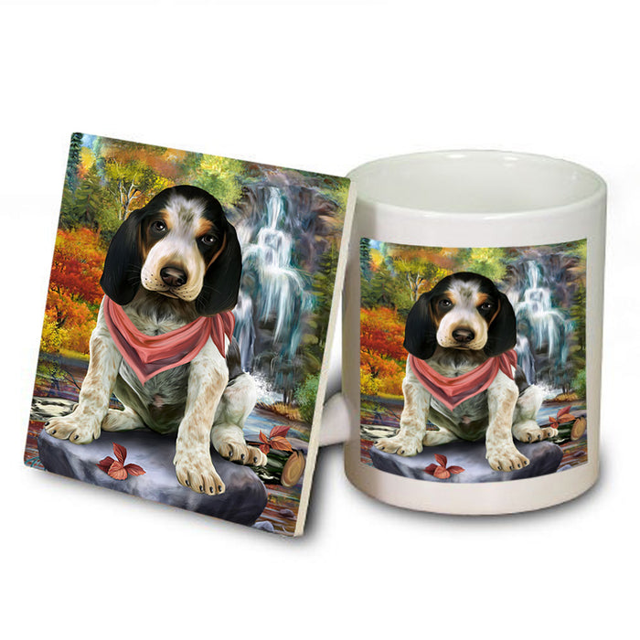 Scenic Waterfall Bluetick Coonhound Dog Mug and Coaster Set MUC51831