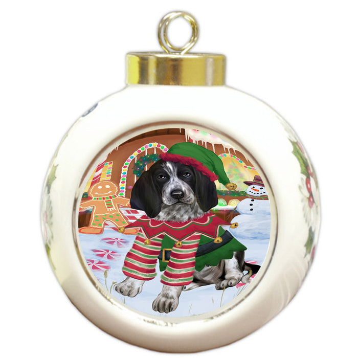 Christmas Gingerbread House Candyfest Bluetick Coonhound Dog Round Ball Christmas Ornament RBPOR56557