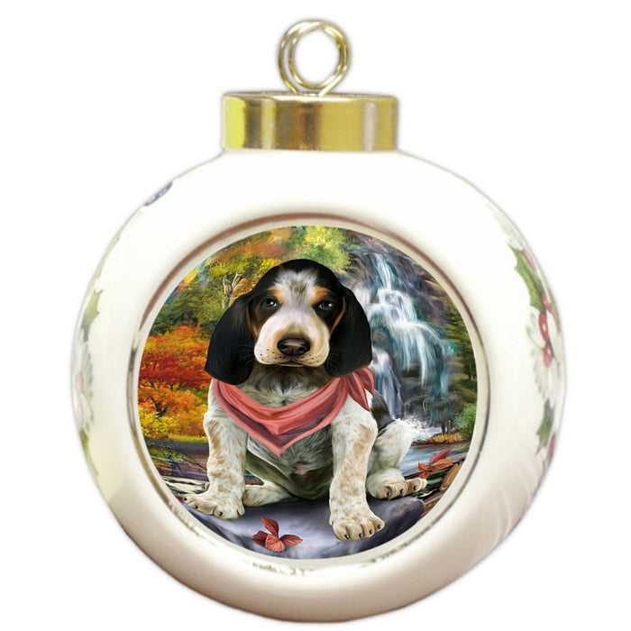 Scenic Waterfall Bluetick Coonhound Dog Round Ball Christmas Ornament RBPOR51839