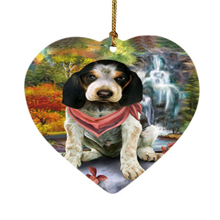 Scenic Waterfall Bluetick Coonhound Dog Heart Christmas Ornament HPOR51839