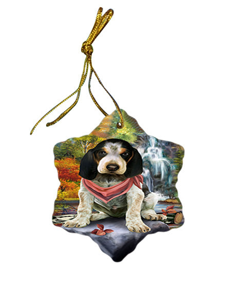 Scenic Waterfall Bluetick Coonhound Dog Star Porcelain Ornament SPOR51830