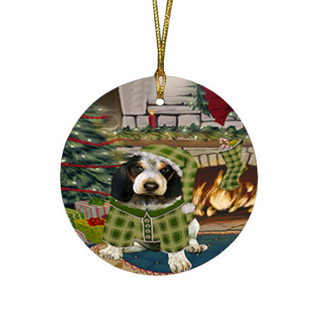 The Stocking was Hung Bluetick Coonhound Dog Round Flat Christmas Ornament RFPOR55587