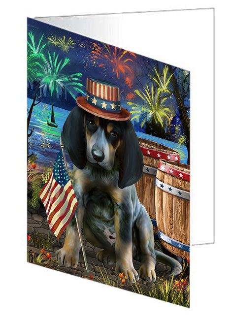 4th of July Independence Day Fireworks Bluetick Coonhound Dog at the Lake Handmade Artwork Assorted Pets Greeting Cards and Note Cards with Envelopes for All Occasions and Holiday Seasons GCD57362