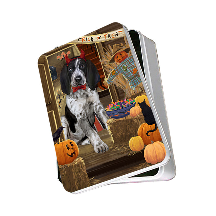 Enter at Own Risk Trick or Treat Halloween Bluetick Coonhound Dog Photo Storage Tin PITN53027