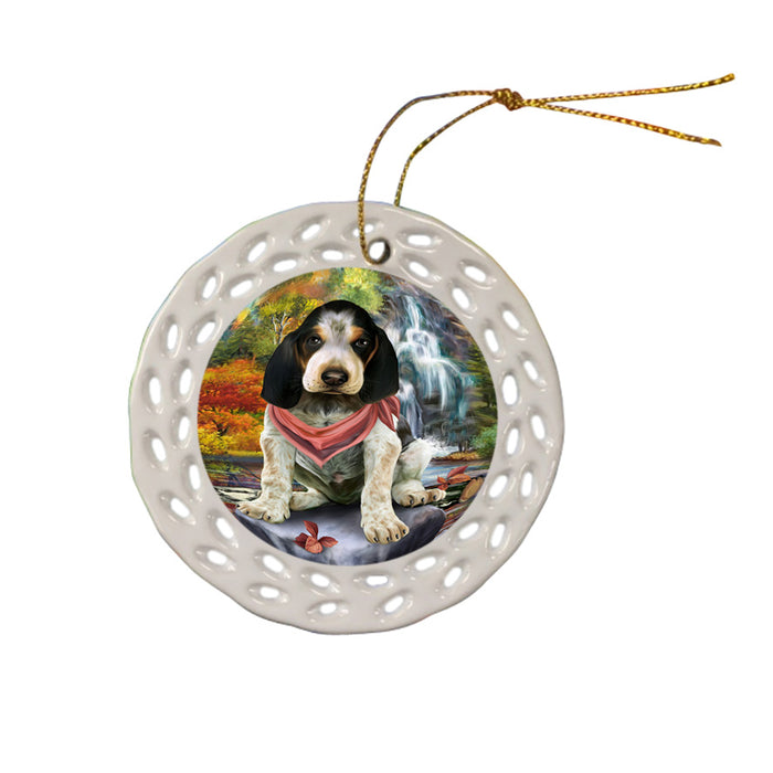 Scenic Waterfall Bluetick Coonhound Dog Ceramic Doily Ornament DPOR51839