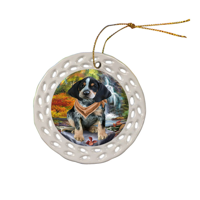 Scenic Waterfall Bluetick Coonhound Dog Ceramic Doily Ornament DPOR51840