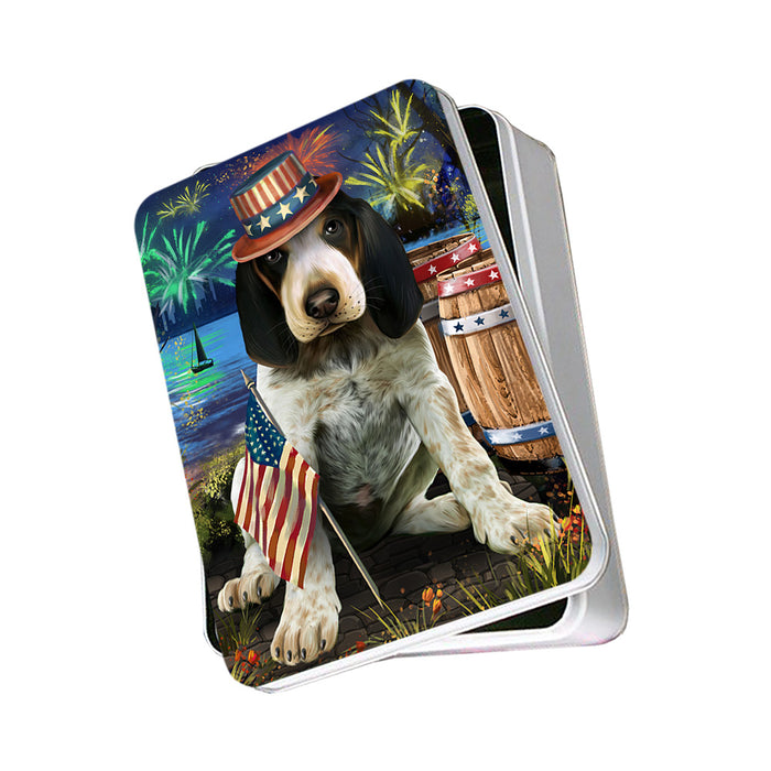4th of July Independence Day Fireworks Bluetick Coonhound Dog at the Lake Photo Storage Tin PITN51112