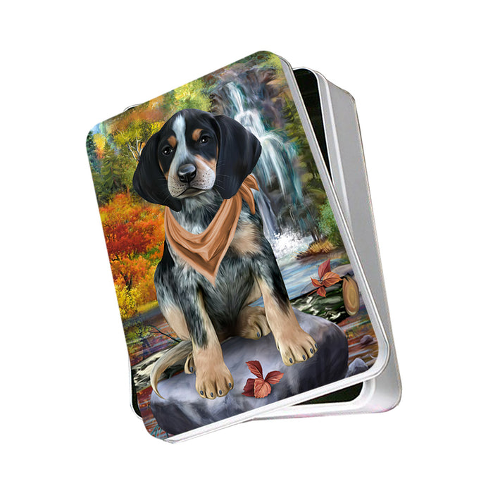 Scenic Waterfall Bluetick Coonhound Dog Photo Storage Tin PITN51892