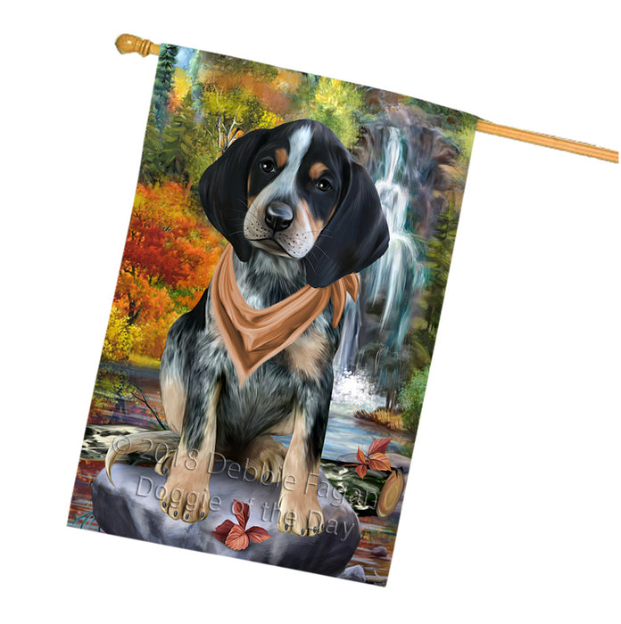 Scenic Waterfall Bluetick Coonhound Dog House Flag FLG51973
