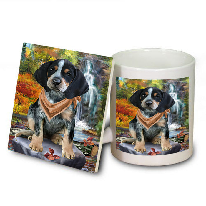 Scenic Waterfall Bluetick Coonhound Dog Mug and Coaster Set MUC51832