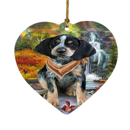 Scenic Waterfall Bluetick Coonhound Dog Heart Christmas Ornament HPOR51840