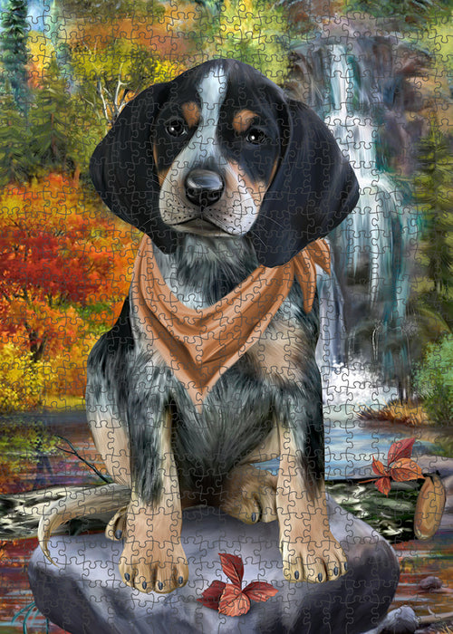 Scenic Waterfall Bluetick Coonhound Dog Puzzle with Photo Tin PUZL59607