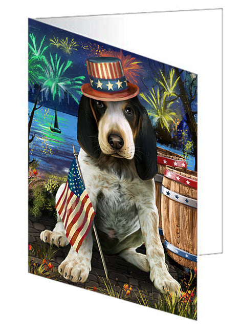 4th of July Independence Day Fireworks Bluetick Coonhound Dog at the Lake Handmade Artwork Assorted Pets Greeting Cards and Note Cards with Envelopes for All Occasions and Holiday Seasons GCD57365