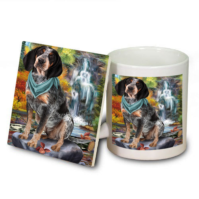 Scenic Waterfall Bluetick Coonhound Dog Mug and Coaster Set MUC51833