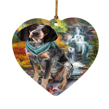 Scenic Waterfall Bluetick Coonhound Dog Heart Christmas Ornament HPOR51841