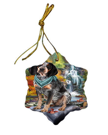 Scenic Waterfall Bluetick Coonhound Dog Star Porcelain Ornament SPOR51832