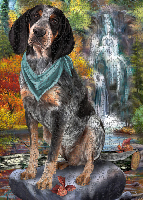 Scenic Waterfall Bluetick Coonhound Dog Puzzle with Photo Tin PUZL59610