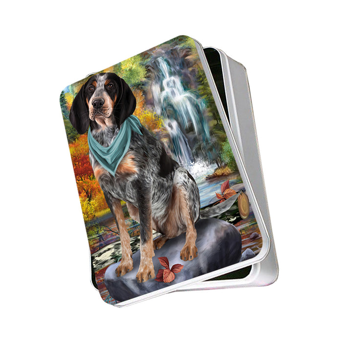 Scenic Waterfall Bluetick Coonhound Dog Photo Storage Tin PITN51893