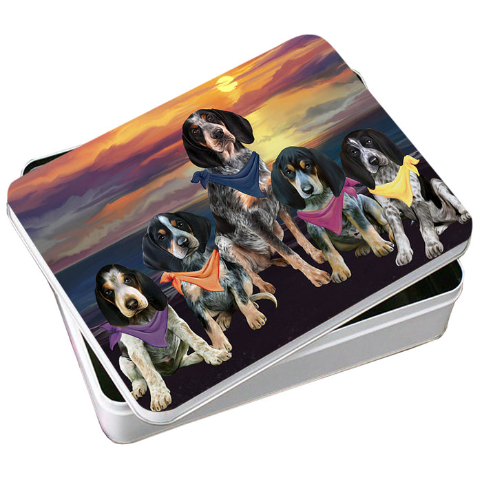 Family Sunset Portrait Bluetick Coonhounds Dog Photo Storage Tin PITN50238