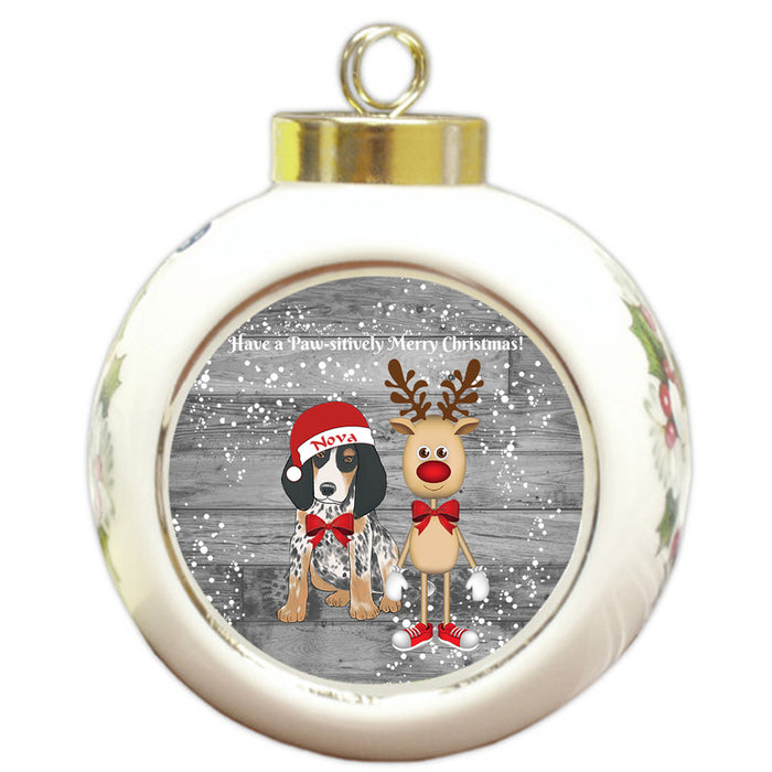 Custom Personalized Bluetick Coonhound Dog Reindeer and Pooch Christmas Round Ball Ornament