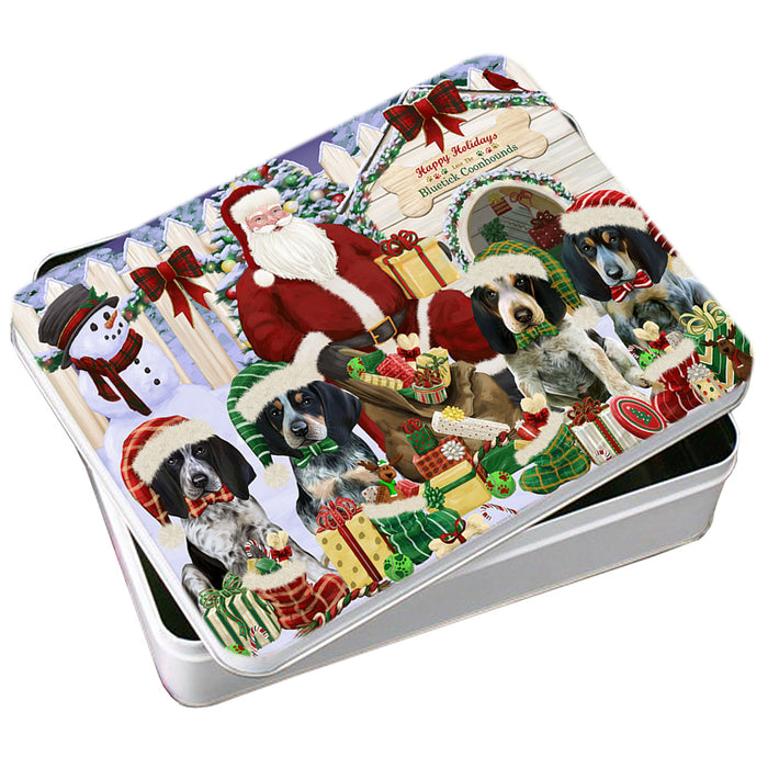 Happy Holidays Christmas Bluetick Coonhounds Dog House Gathering Photo Storage Tin PITN51282