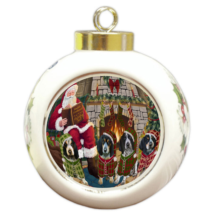 Christmas Cozy Holiday Tails Bluetick Coonhounds Dog Round Ball Christmas Ornament RBPOR55461