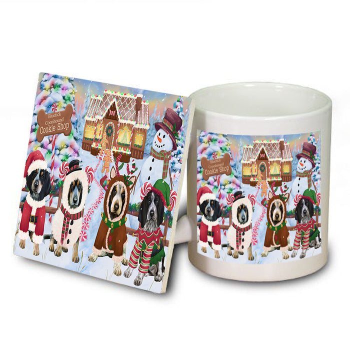 Holiday Gingerbread Cookie Shop Bluetick Coonhounds Dog Mug and Coaster Set MUC56103